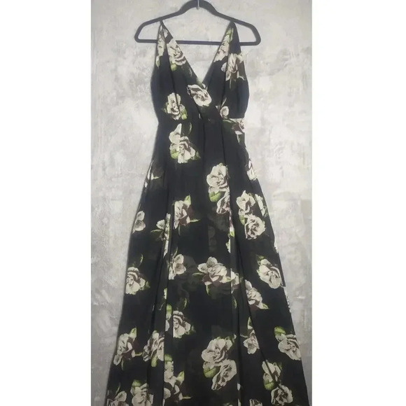 Cotton Candy LA Sheer Floral Maxi Two Slits Built in Romper V Neck - Picture 3 of 9